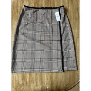 Ann Taylor Plaid Pencil Skirt - Black and Tan